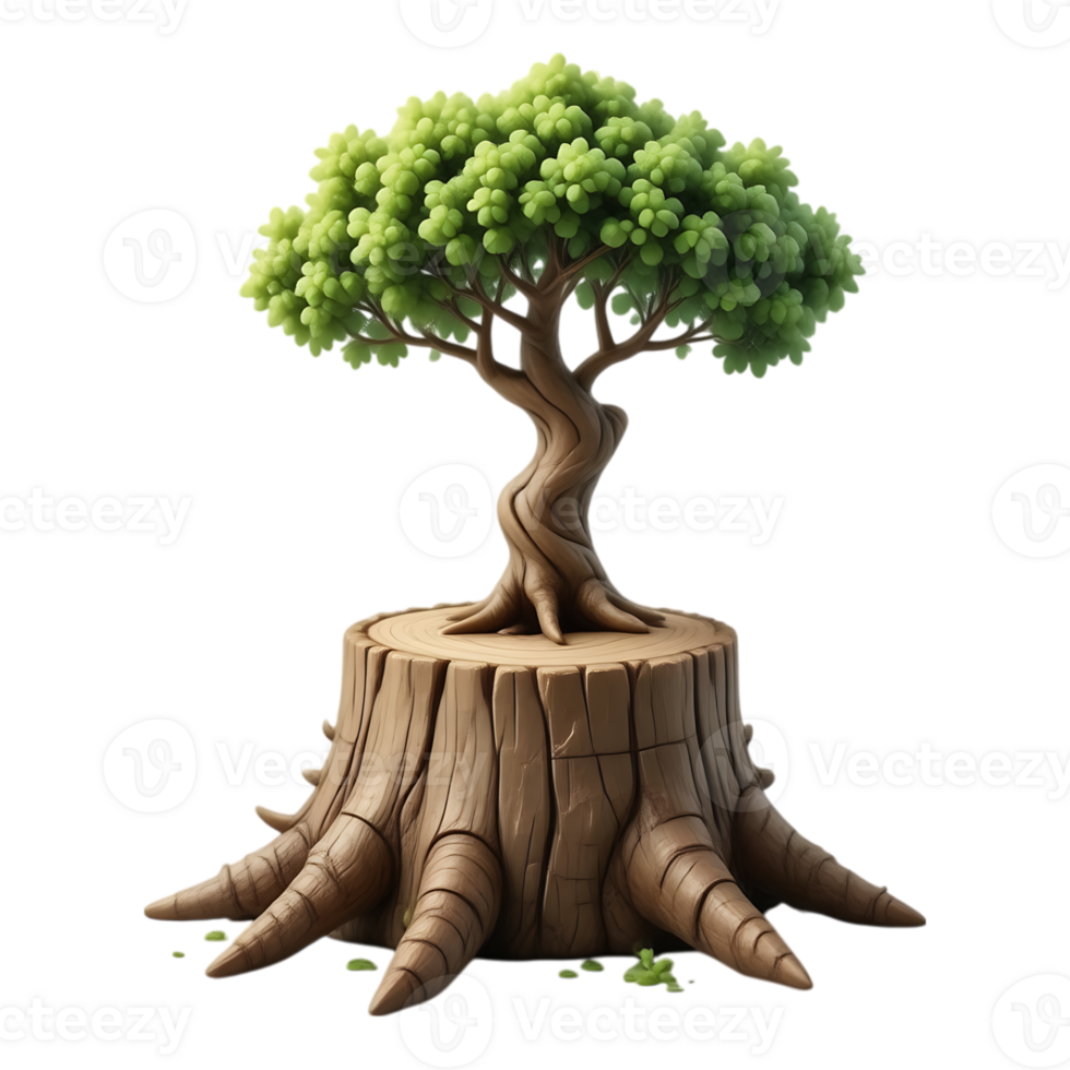 Cartoon Tree on Stump with Transparent Background png