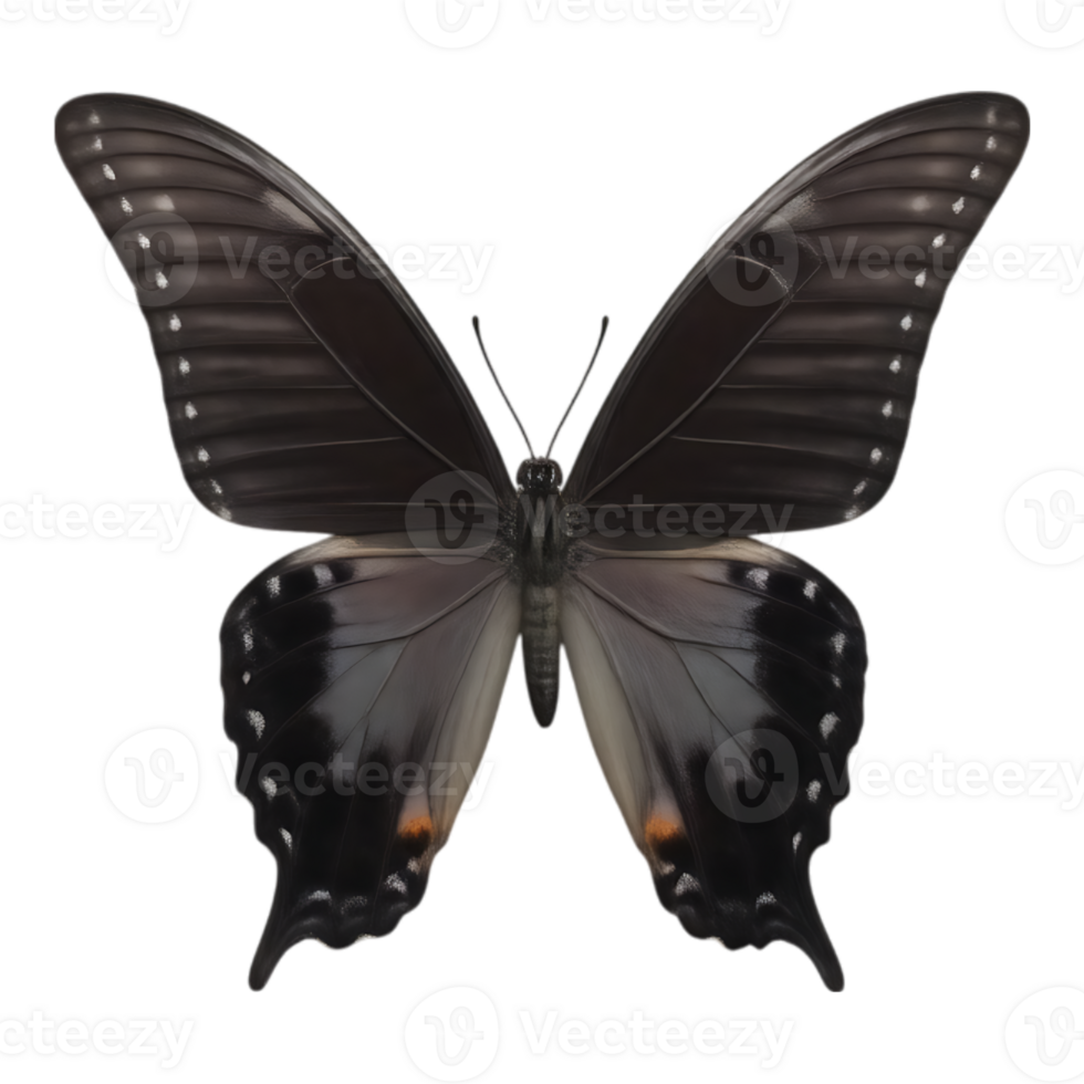 Elegant Black Butterfly with Detailed Wing Patterns png