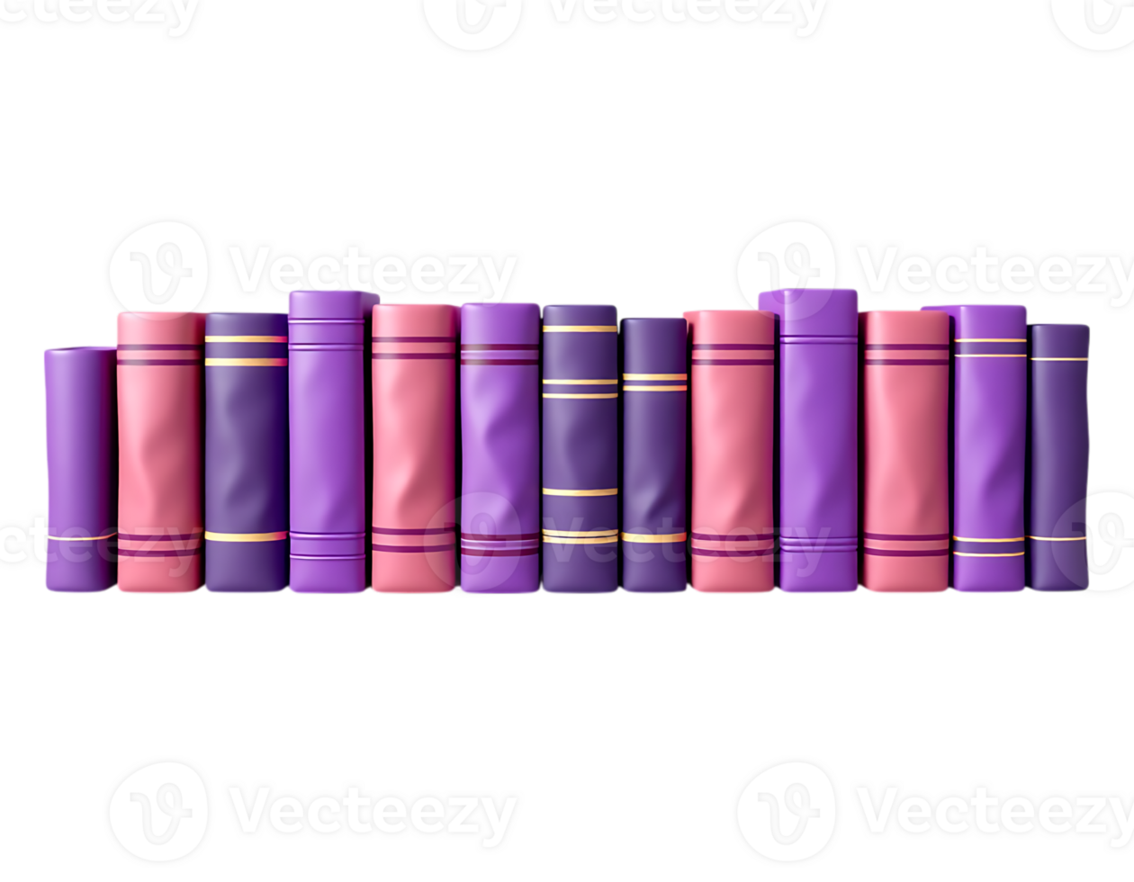 Row of stylized books in various shades of pink and purple, standing upright png