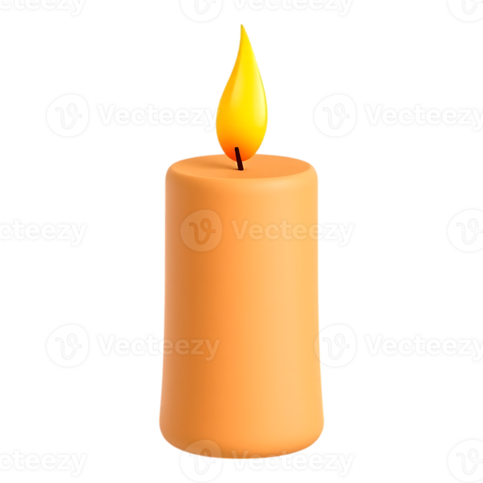 3D Rendered Orange Candle with Lit Flame png