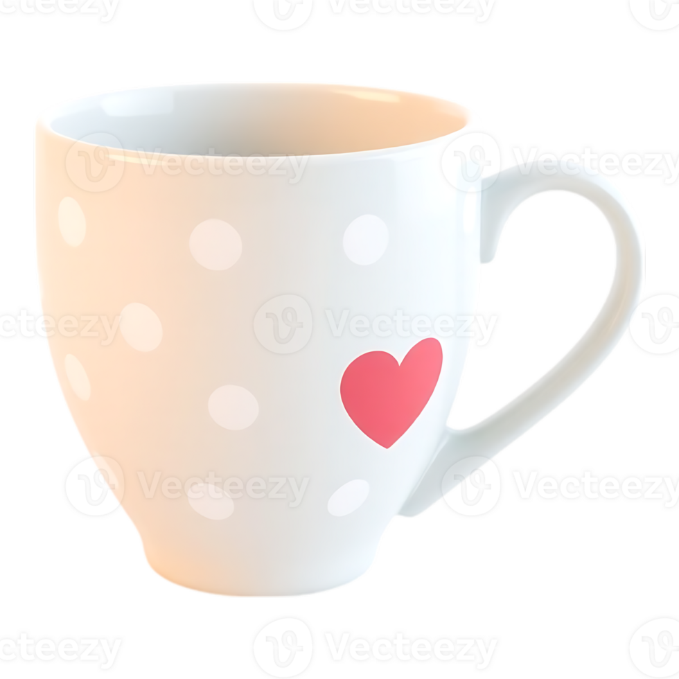 White Ceramic Mug with Polka Dots and a Heart Design png
