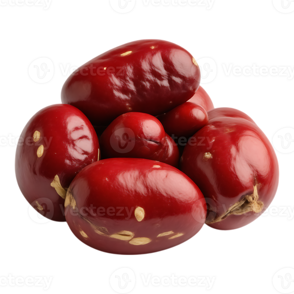 Pile of Shiny Red Jujube Fruits on Transparent Background png