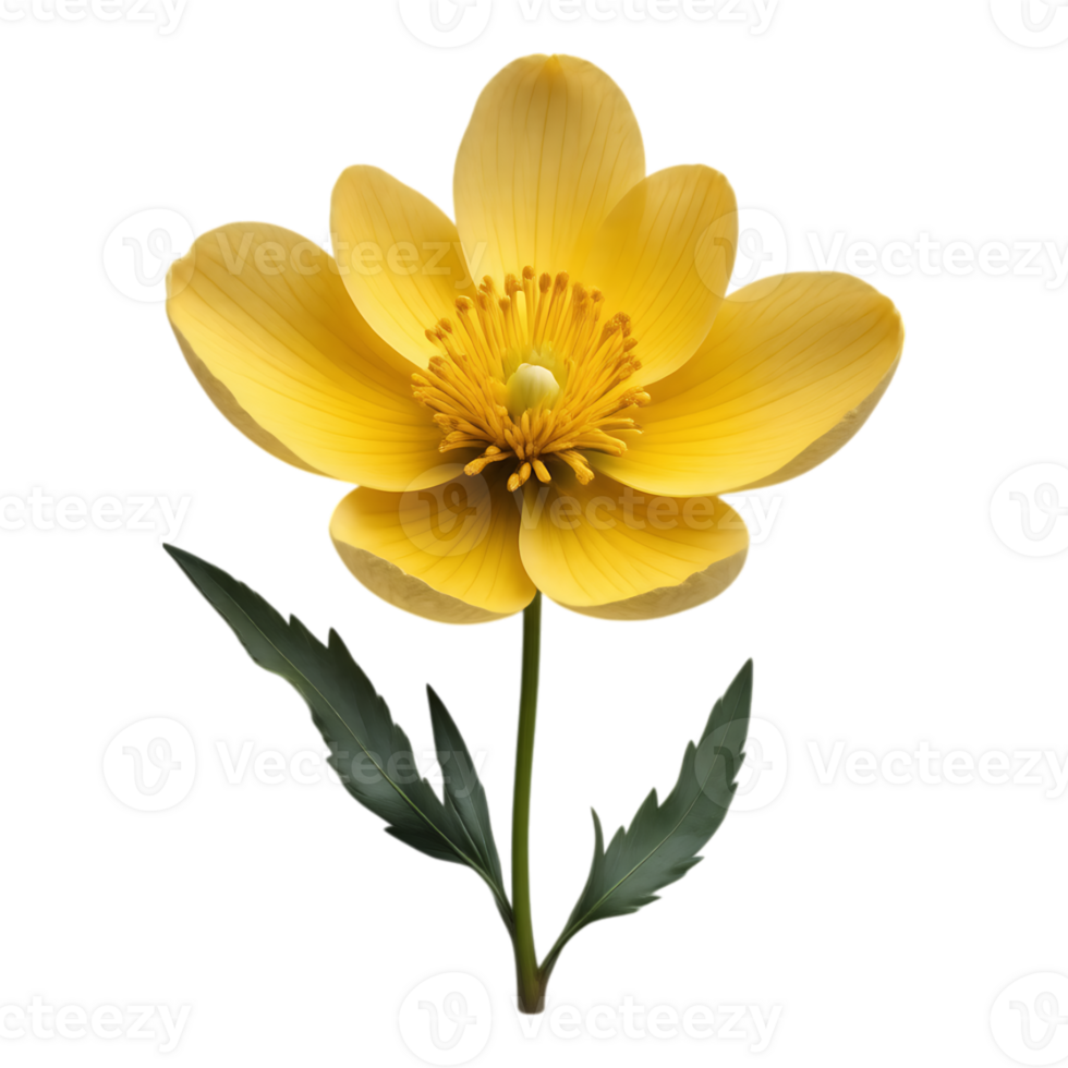 Vibrant Yellow Flower with Detailed Petals and Green Stem png