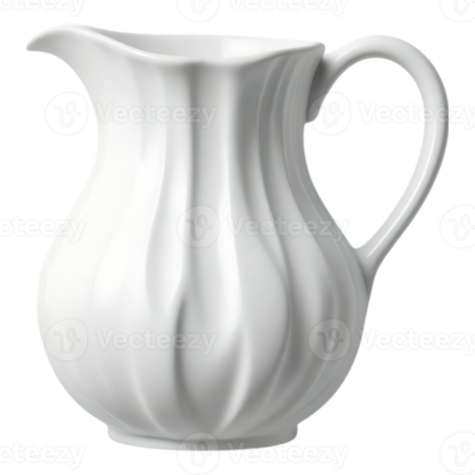 Elegant White Ceramic Pitcher with Ribbed Design png