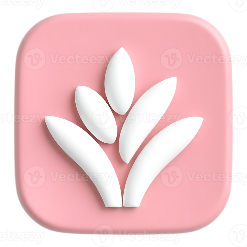 Stylized Flower Icon in 3D on a Soft Pink Square png