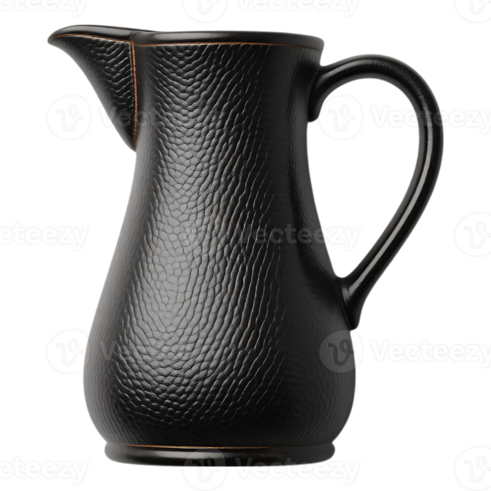 Elegant Black Ceramic Pitcher with Leather Texture png