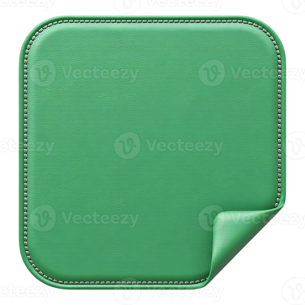 Green leather square with rounded corners and a folded corner, for notes. png