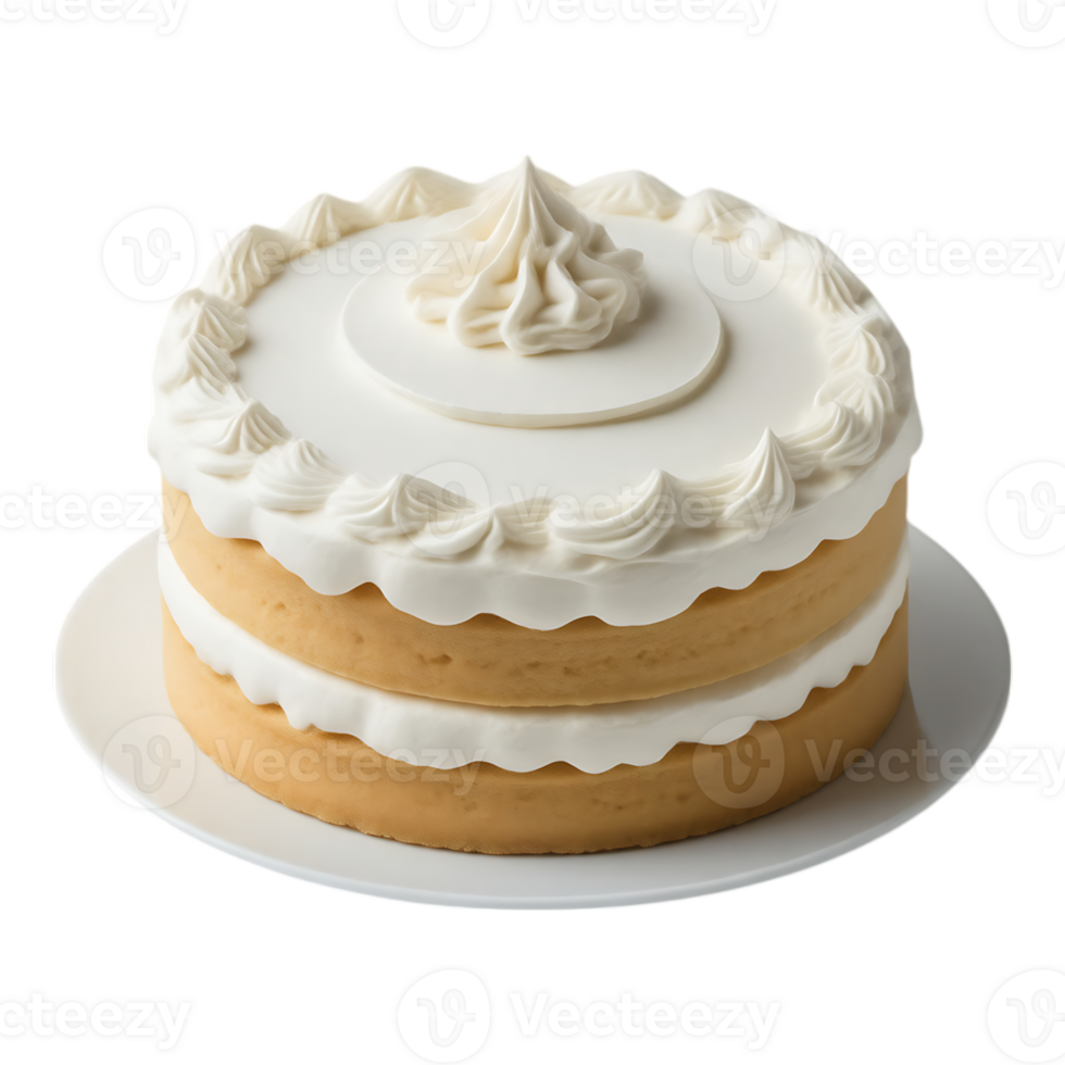 Layered Vanilla Cake with White Frosting on a Plate png