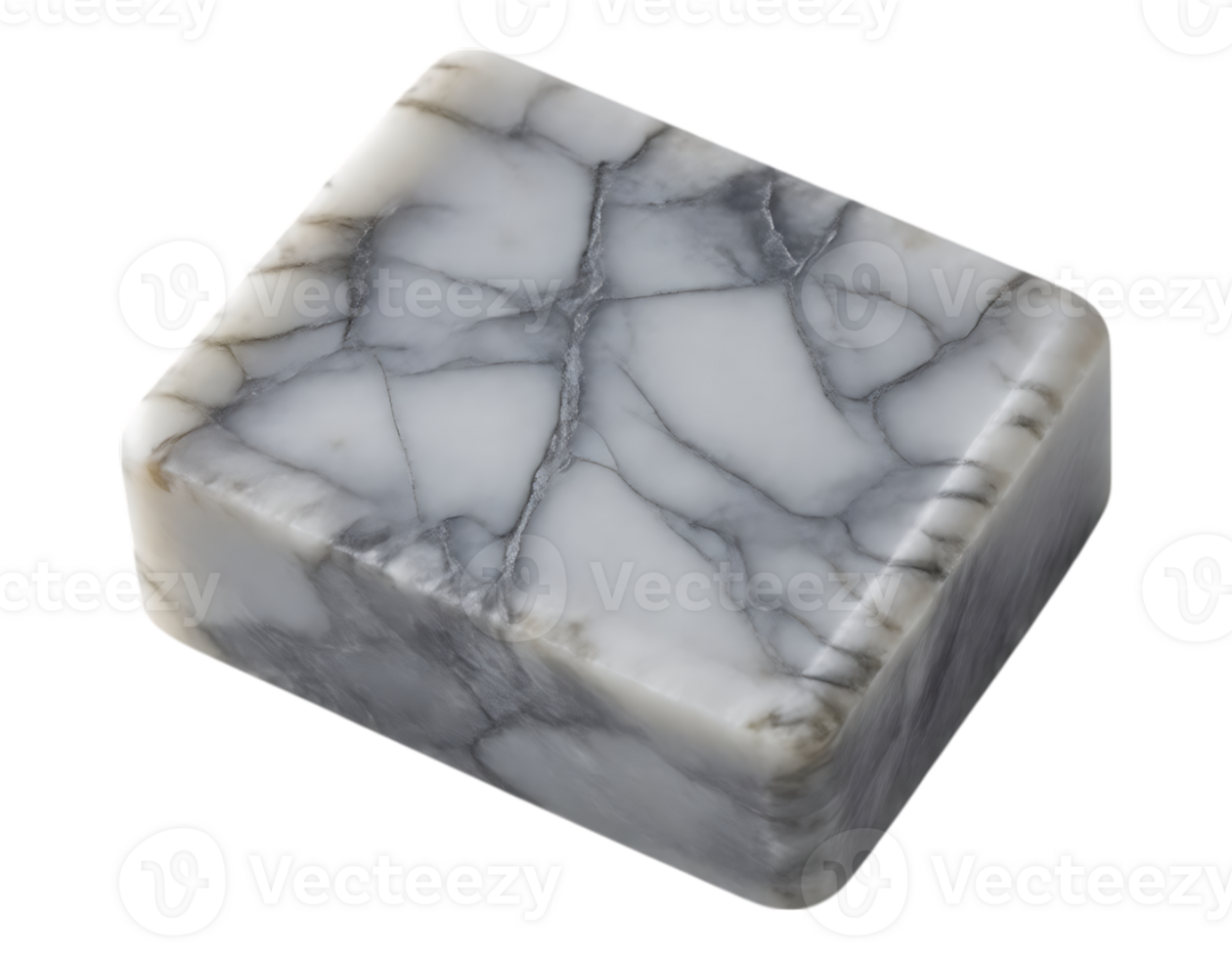 Marble Stone Cube with Grey Veins on Transparent Background png
