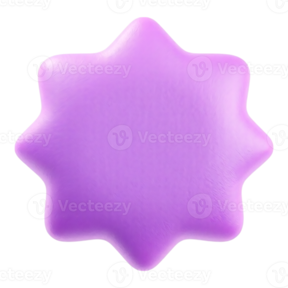 Eight-pointed star shape, soft and fluffy 3D render in purple on a transparent background png