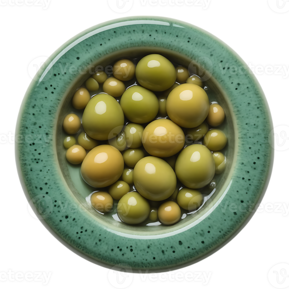 Close-up of a bowl filled with olives, top view png