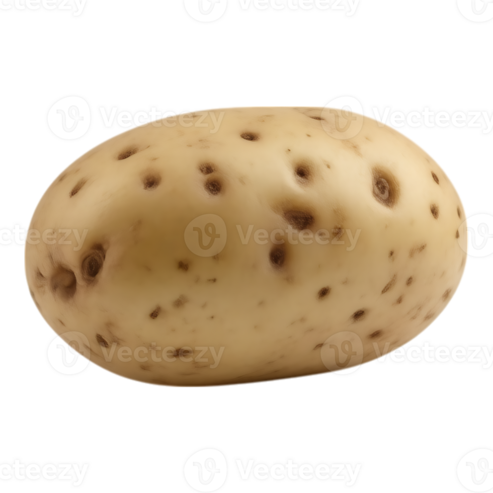 Close-up of a raw potato with skin texture and dark spots on a transparent background. png