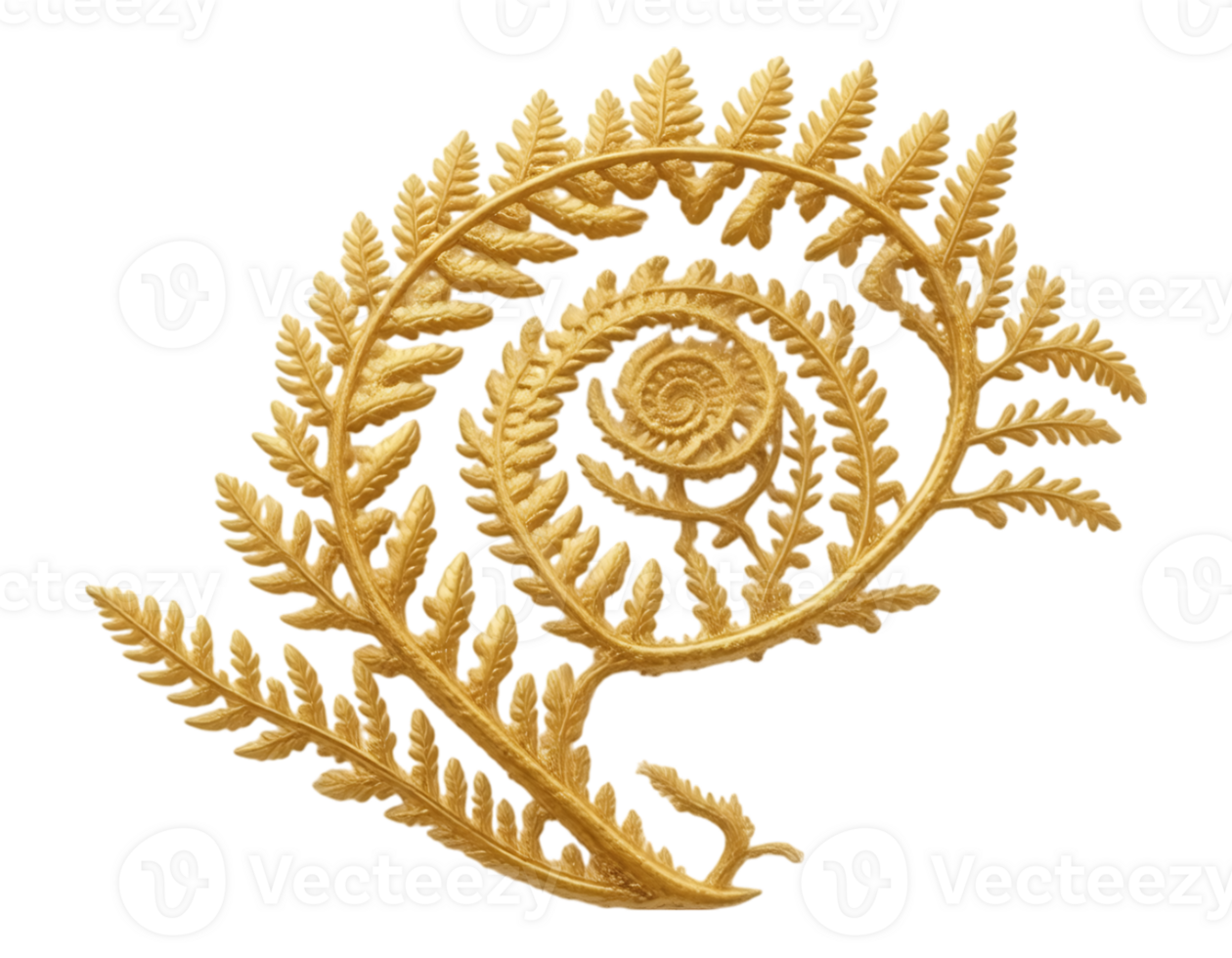 Golden fern scrollwork on transparent background png