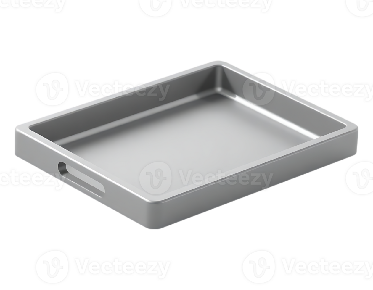 Silver Rectangular Serving Tray with Handle Cutout png