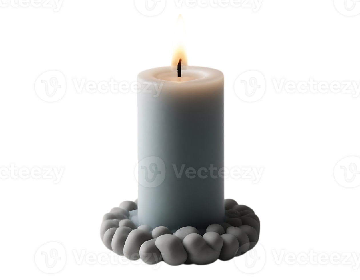 Burning Pillar Candle on Stone Base, Isolated png