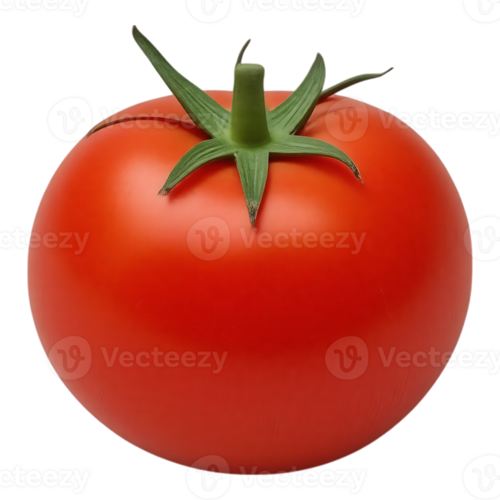 Perfectly Ripe Red Tomato with Green Stem on Transparent Background png