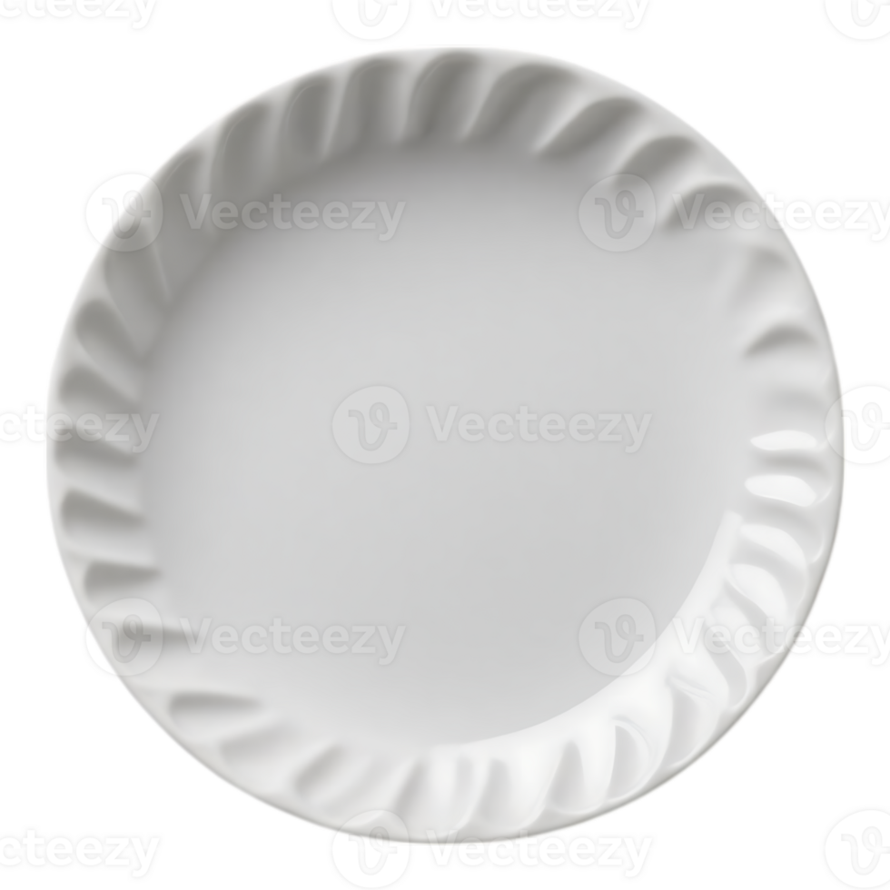 White Ceramic Plate with Textured Rim png