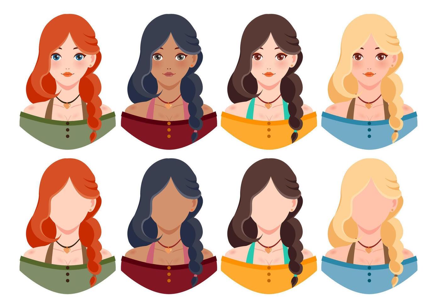 Diverse cartoon female character illustrations vector