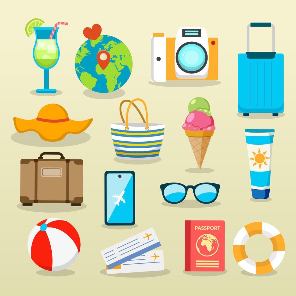 Graphic showing travel items and essentials vector