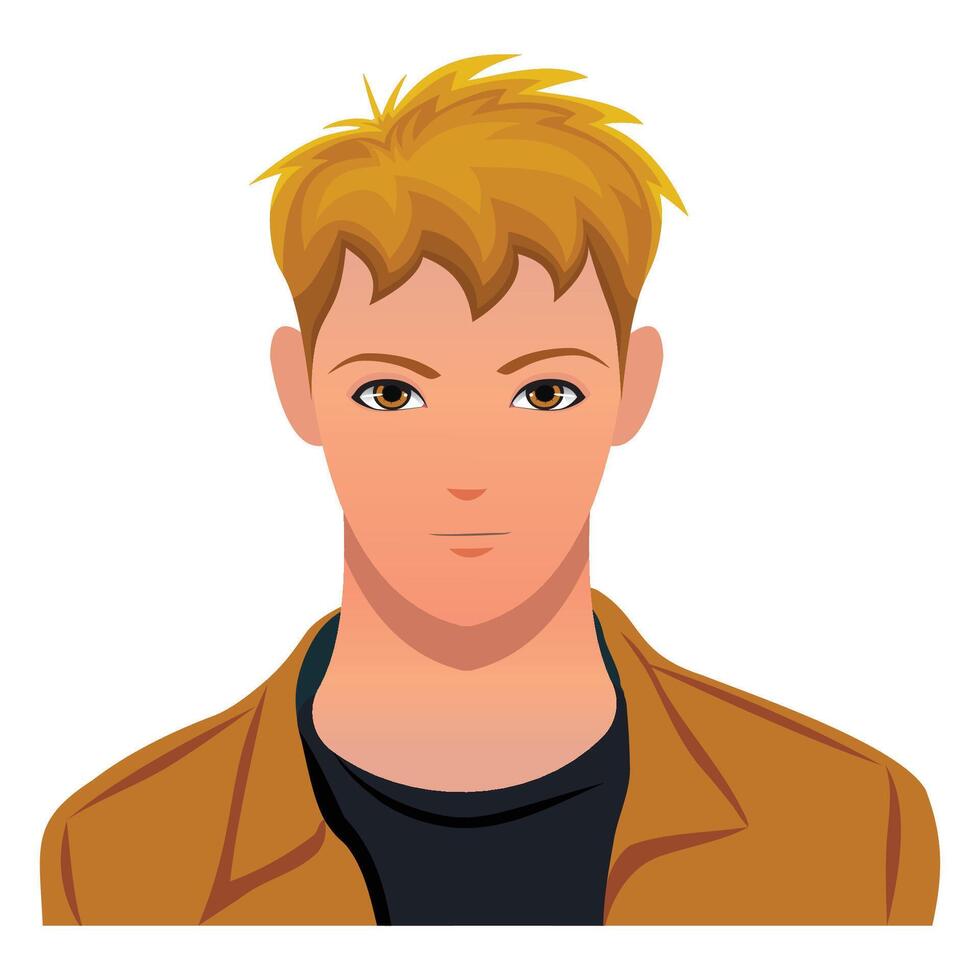 Stylish young man avatar with messy blonde hair in flat style. Great for profile icons, male illustrations, app UI, web avatars, and branding visuals. vector