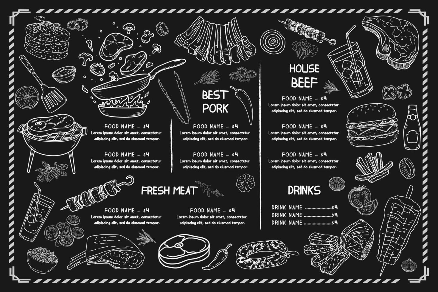 A usable menu design with retro details and high visual integrity. vector