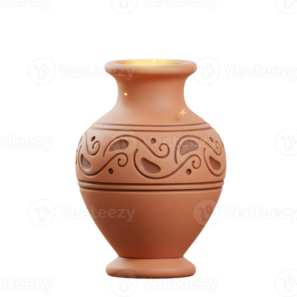 A brown earthenware jar is surrounded by yellow sparkles emitting from its opening, which can be used as decoration. png