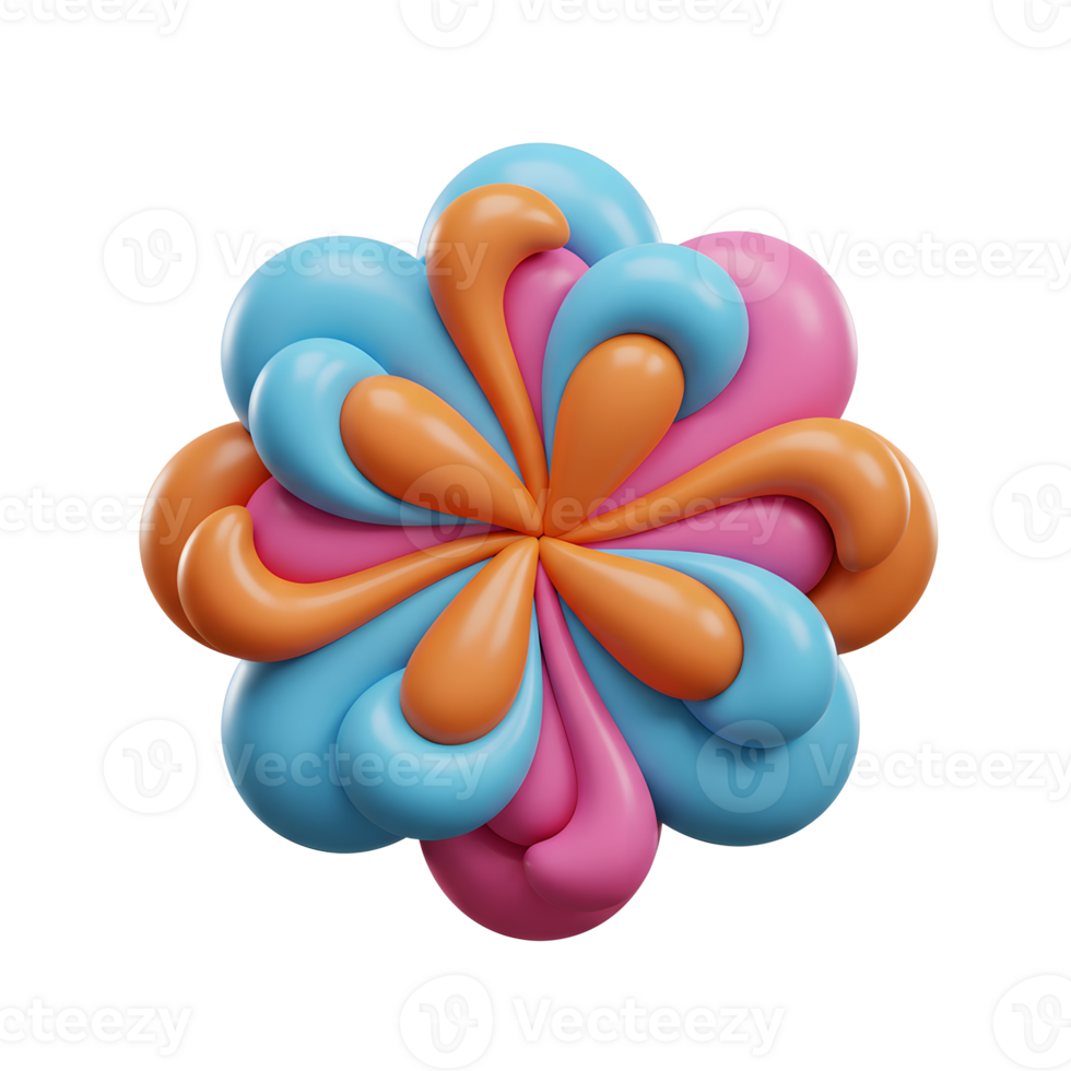 A colorful abstract 3D rendered shape features blue, pink and orange elements, perfect for use as a background or design element. png