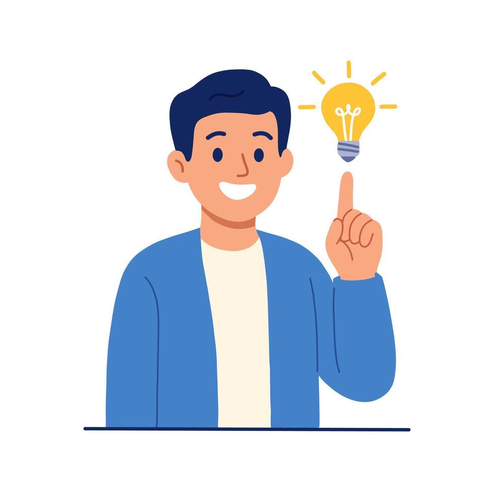 Modern Flat Illustration of a Man with Light Bulb Idea Character vector