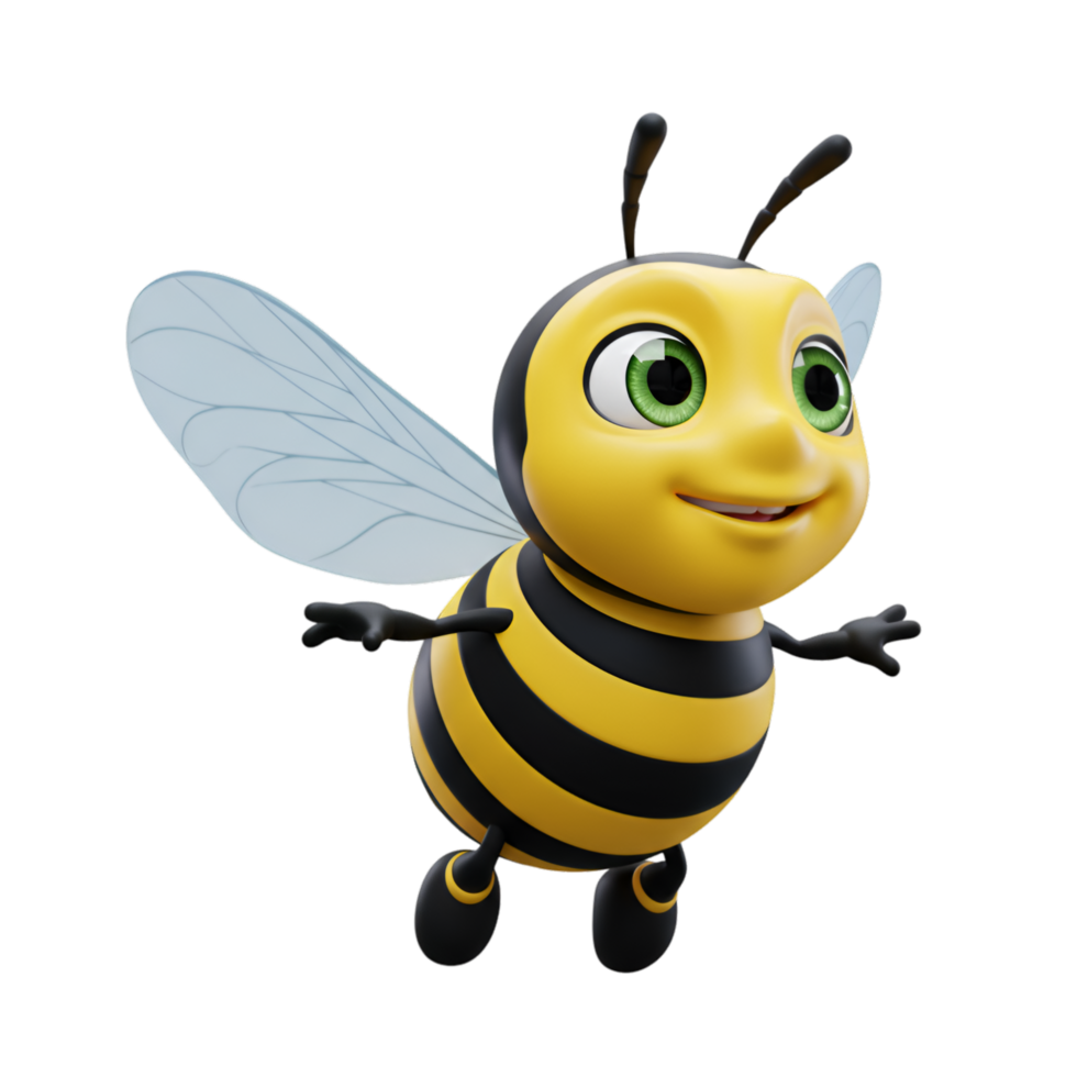 Cartoon Bee Flying with Transparent Wings png