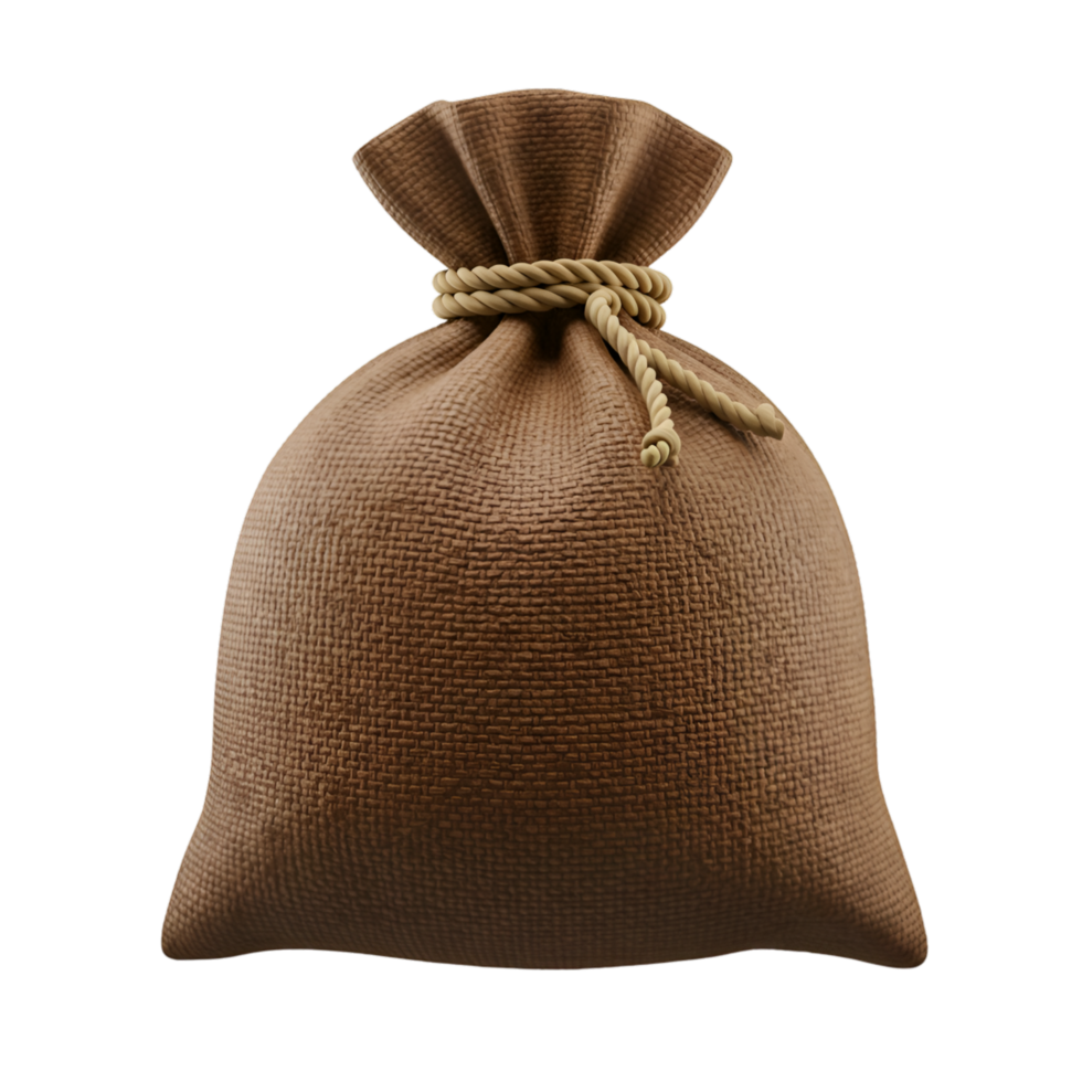 Brown Burlap Money Bag with Tie png