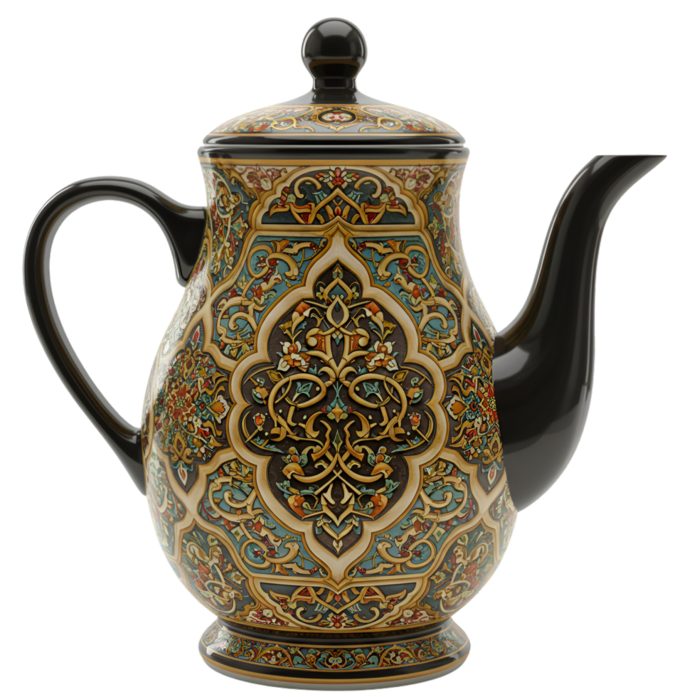 Ornate Metal Teapot with Decorative Patterns png