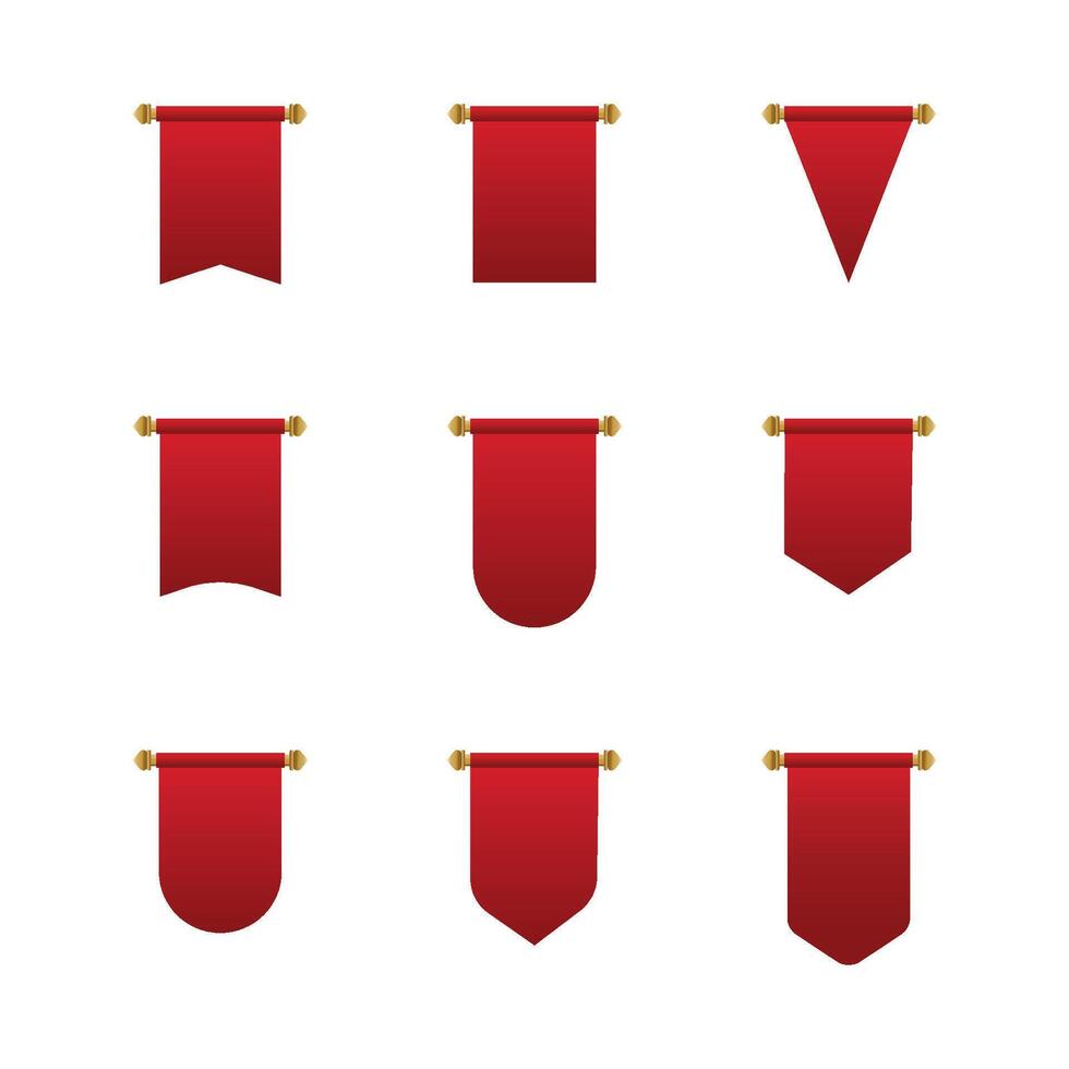 Set of Red Pennant Flag with Golden Rod Red Scroller or Ribbons vector