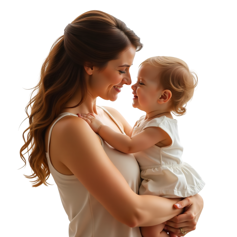 Mother holding baby child in tender caring family moment png