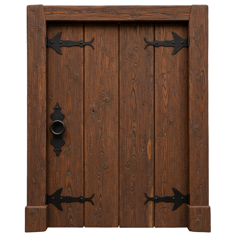 Wooden door with panels and traditional architectural design features png