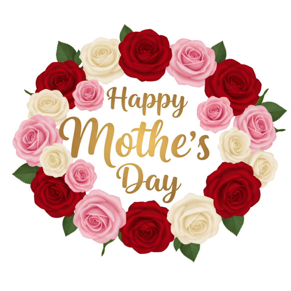 Mothers Day card with red roses and celebratory message png