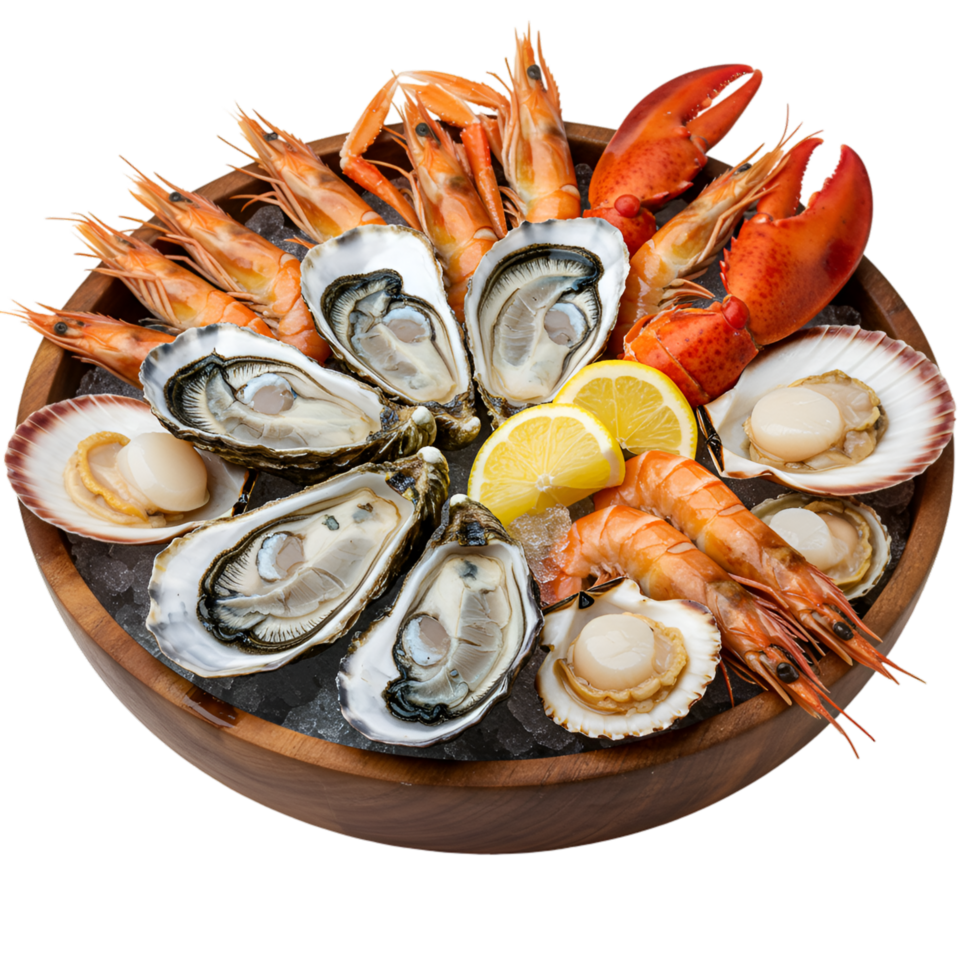 Seafood platter with oysters and fresh ocean delicacies arranged png