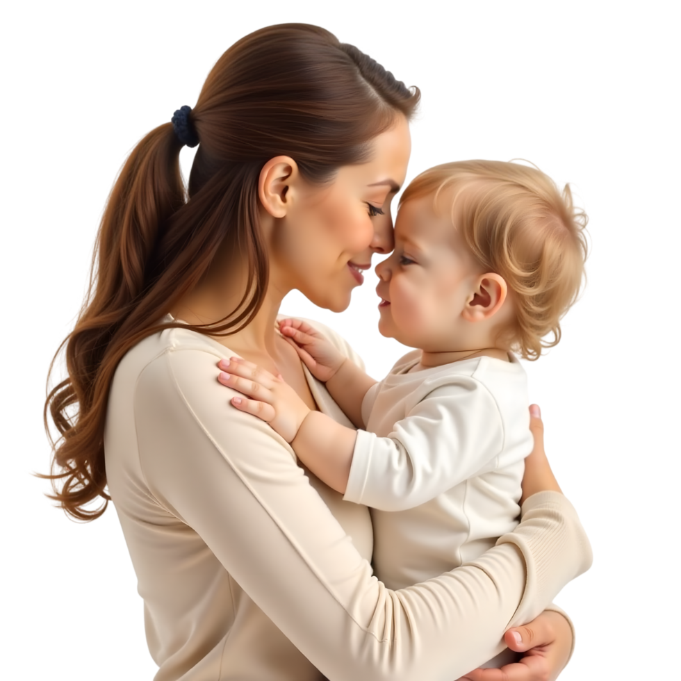 Mother and child sharing tender moment in family portrait png