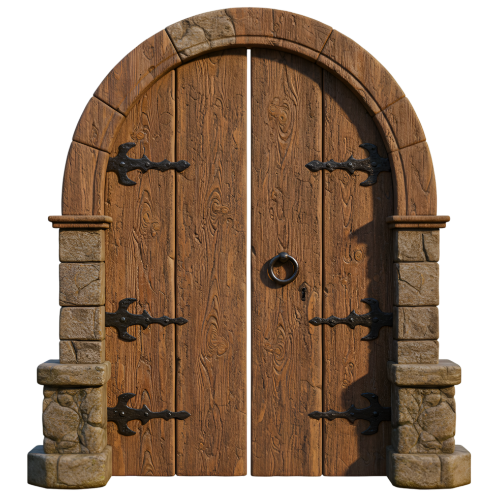 Wooden door with panel design and traditional architectural features png