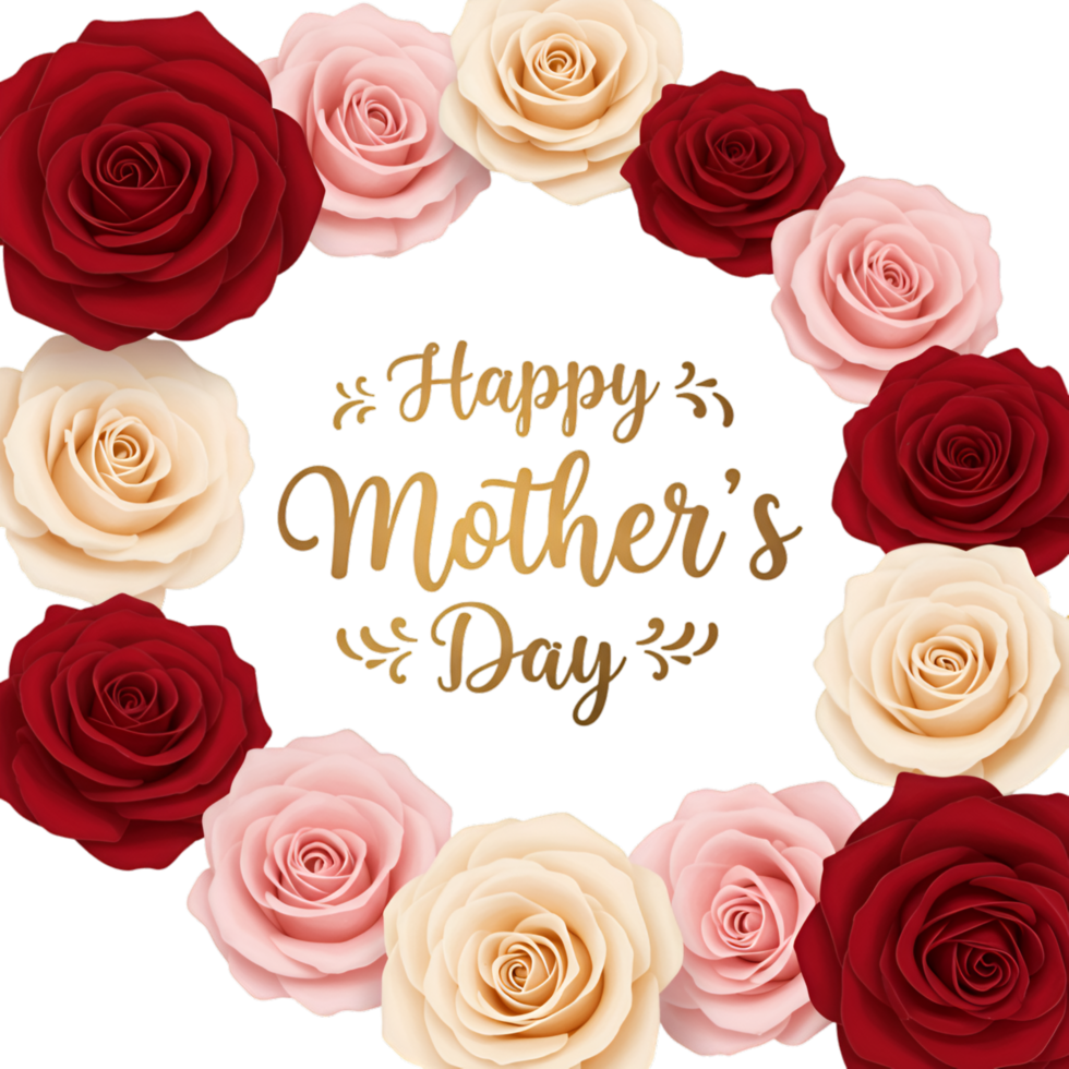 Mothers Day greeting card with red roses and message png