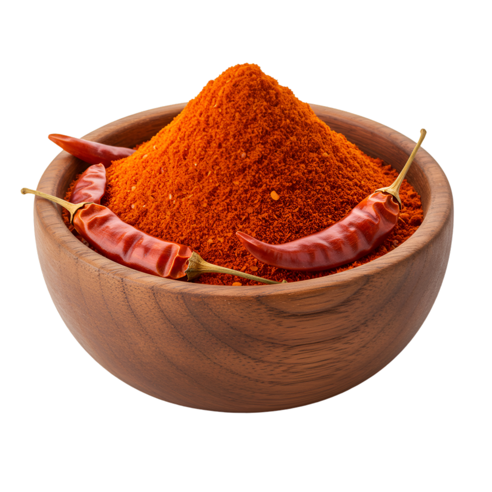 Red chili powder in white bowl with spicy seasoning seasoning png