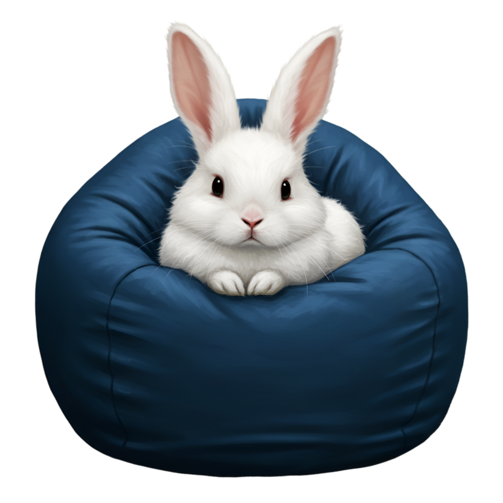 White rabbit sitting inside blue circular container or space png