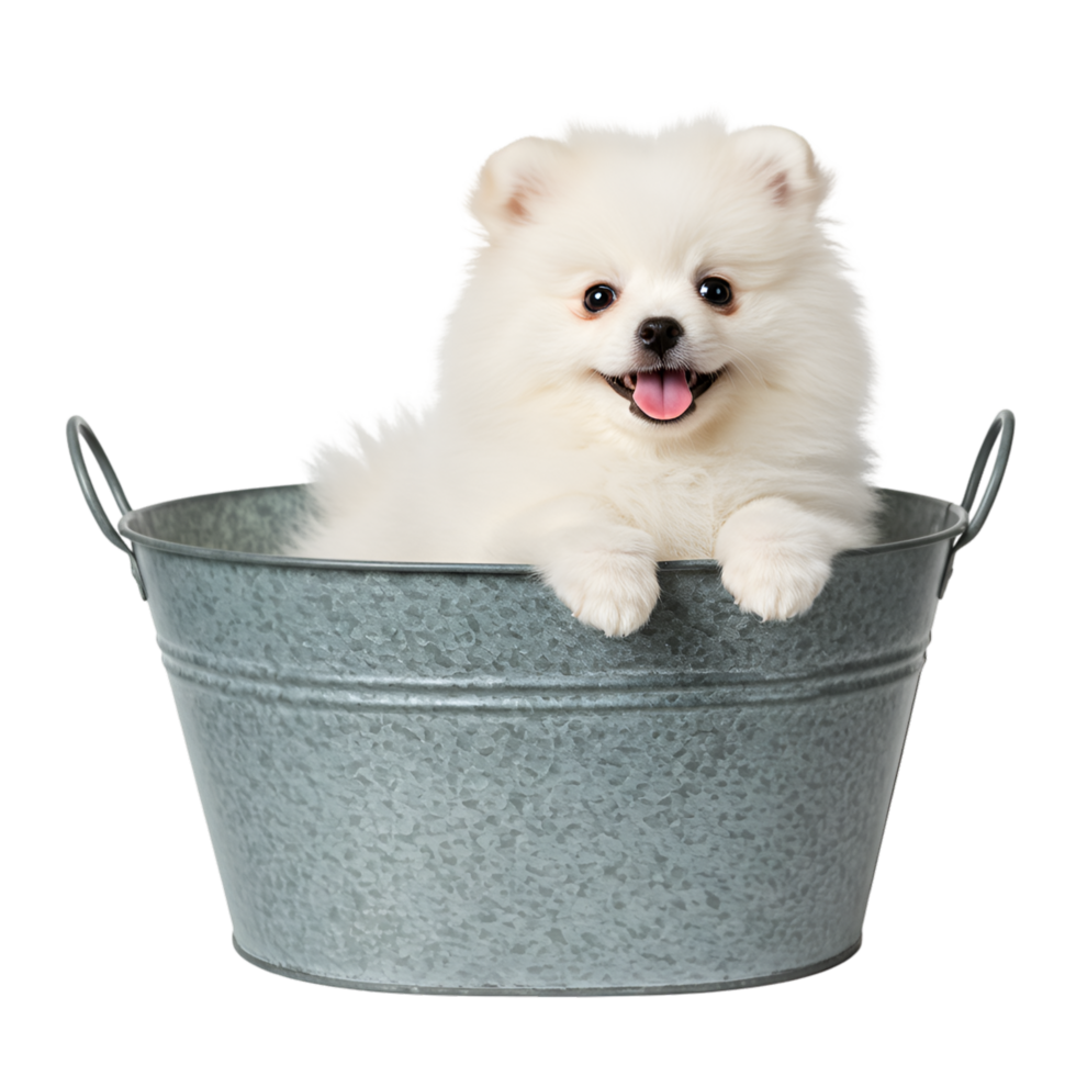White puppy dog with fluffy fur and innocent expression png