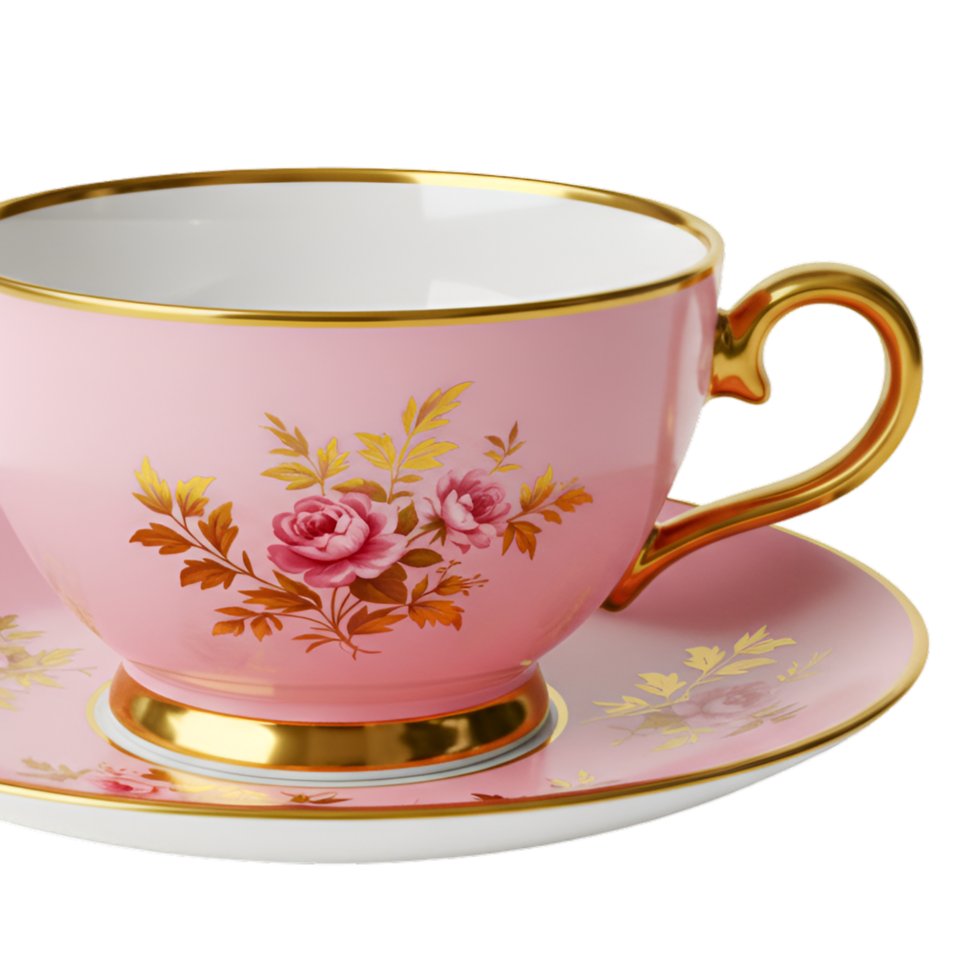 Pink teacup with floral pattern and delicate china design png