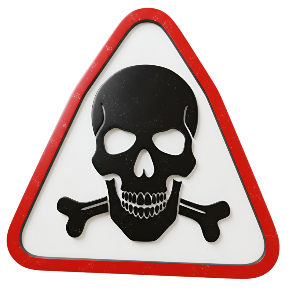 Red triangular warning sign with black skull and crossbones png