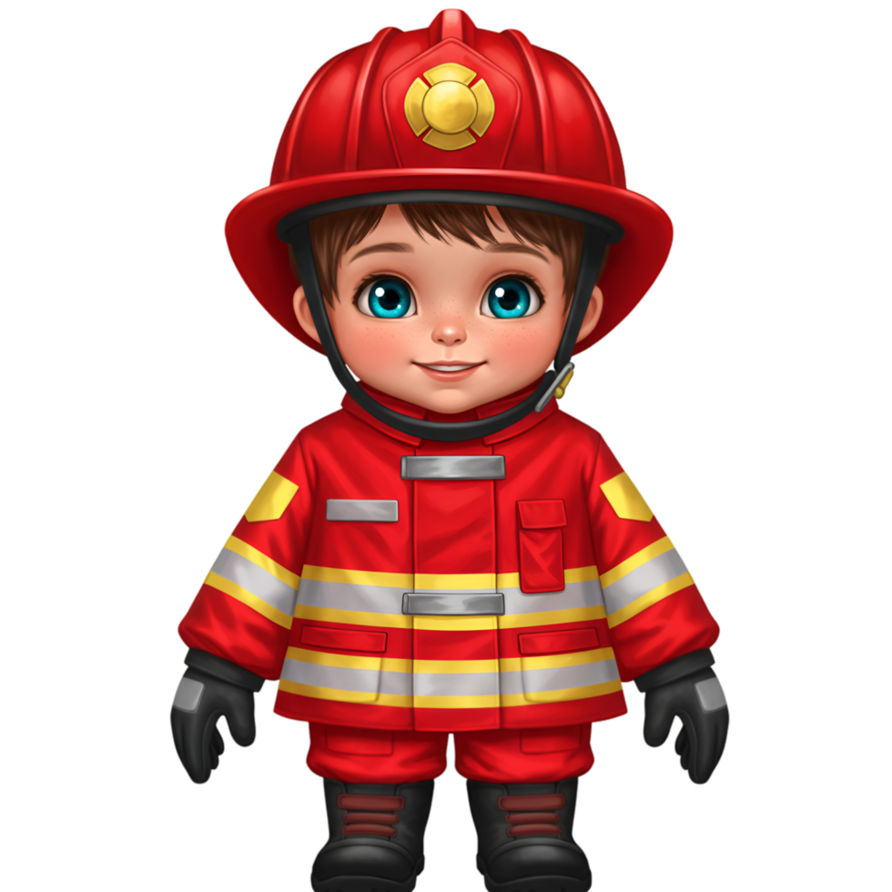 Firefighter wearing red uniform and protective helmet with equipment png