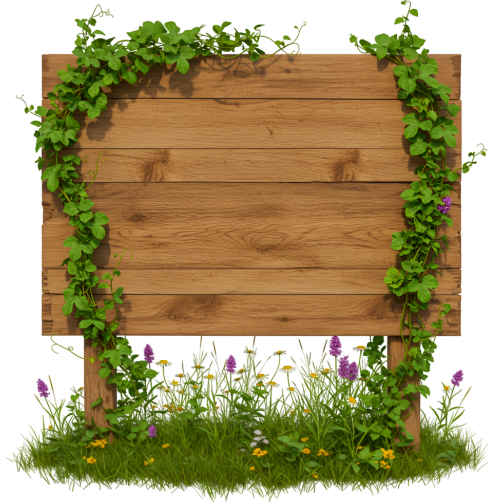 Blank wooden rectangular sign with natural wood grain texture png