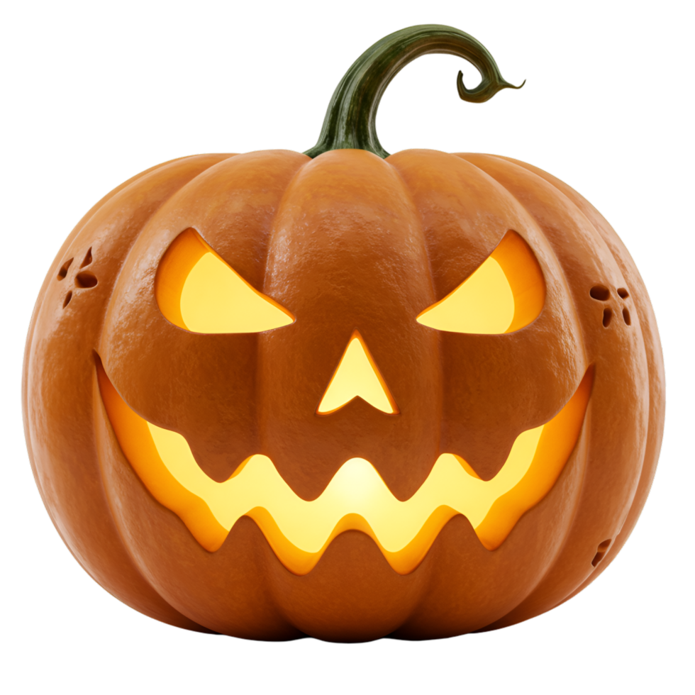Carved pumpkin with spooky face and Halloween decoration design png