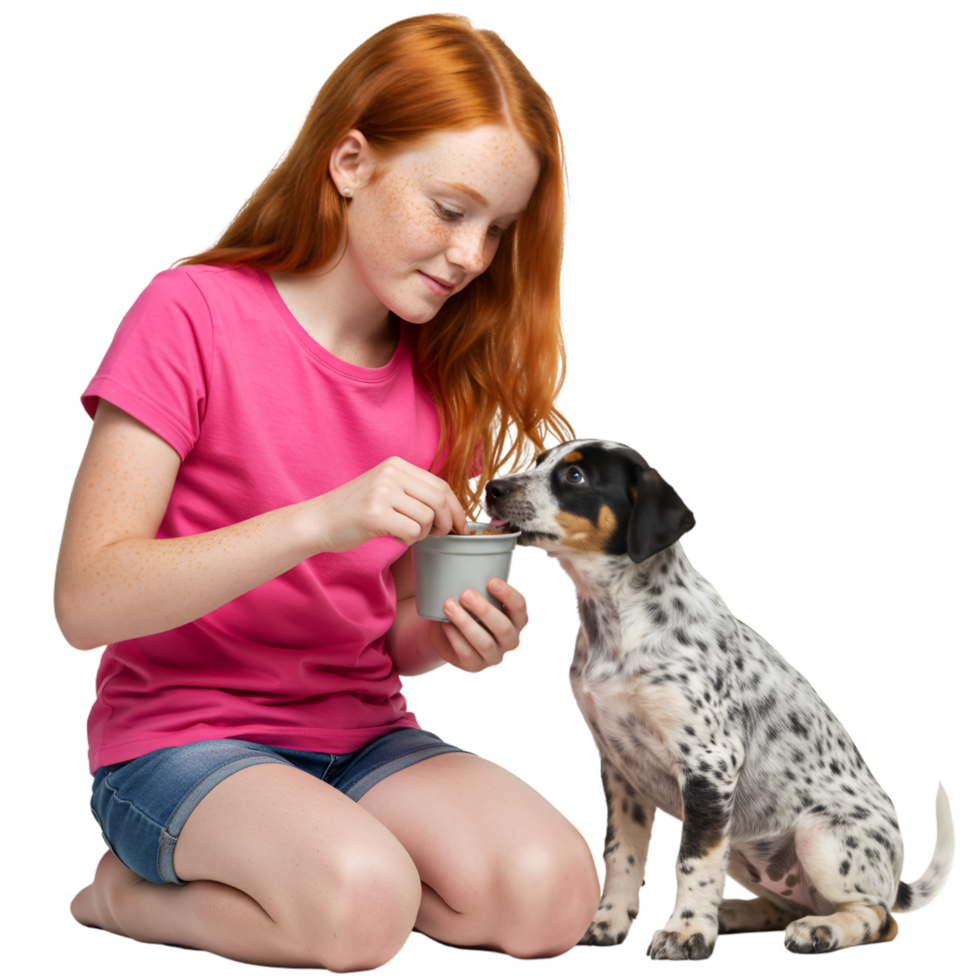 Woman holding puppy with pet care and animal love png