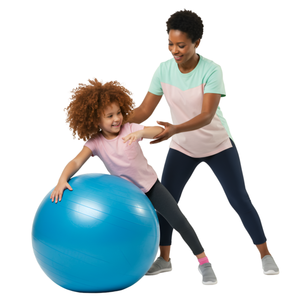 Children with exercise ball and active healthy playtime png
