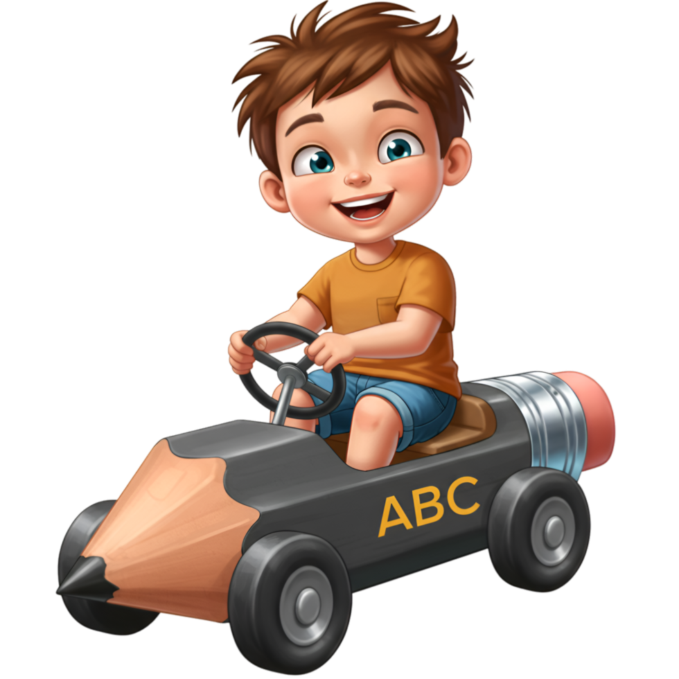 Child with toy car and imaginative play activities png